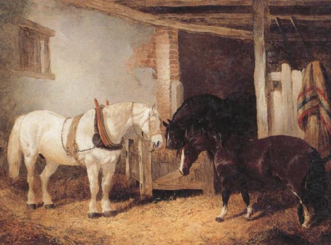 John Frederick Herring Three Horses in A stable,Feeding From a Manger china oil painting image